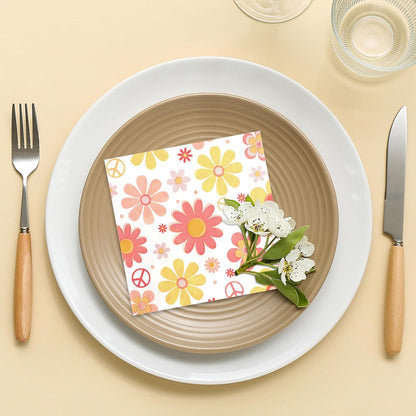 Honoson Cocktail Guest Napkins Paper Disposable Beverage Dinner Napkins Hand Towel for Holiday Birthday Party Supplies Favors Table Decoration(100 Pieces,Hippie Flower)