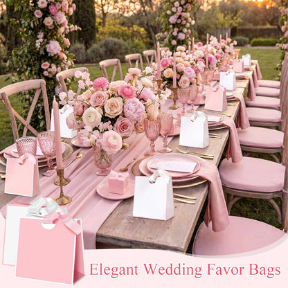 50 Packs Small Gift Bags with Ribbon Handles 6" x 3" x 5.7" Bulk Reusable Pink and White Goodie Bags Bulk for Wedding Birthday Bridal Baby Shower Holiday Party Favors Gift Wrap