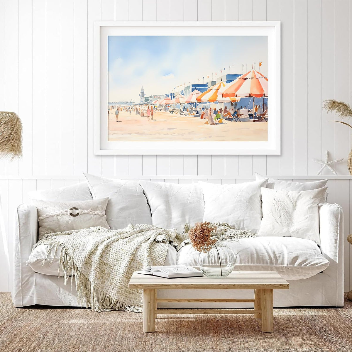 Pink Beach Canvas Wall Art Minimalist Coastal Prints Pastel Summer Posters Coastal Preppy Pictures Summer Aesthetic Painting Watercolor Beach Prints Boho Beach Posters for Bedroom 16x24inch No Frame