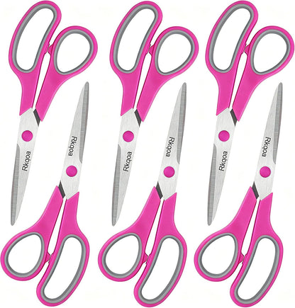 Pink Scissors Pack, Rkqoa 8" All Purpose Sharp Scissors for Everyday Use
