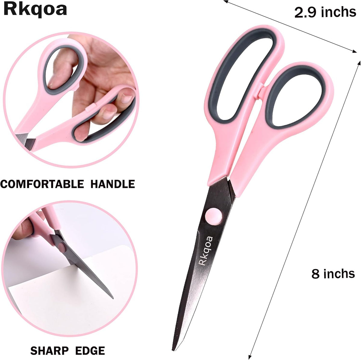 Pink Scissors Pack, Rkqoa 8" All Purpose Sharp Scissors for Everyday Use