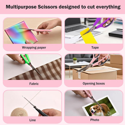 Pink Scissors Pack, Rkqoa 8" All Purpose Sharp Scissors for Everyday Use