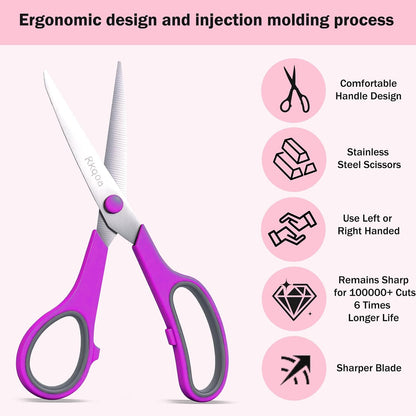 Pink Scissors Pack, Rkqoa 8" All Purpose Sharp Scissors for Everyday Use