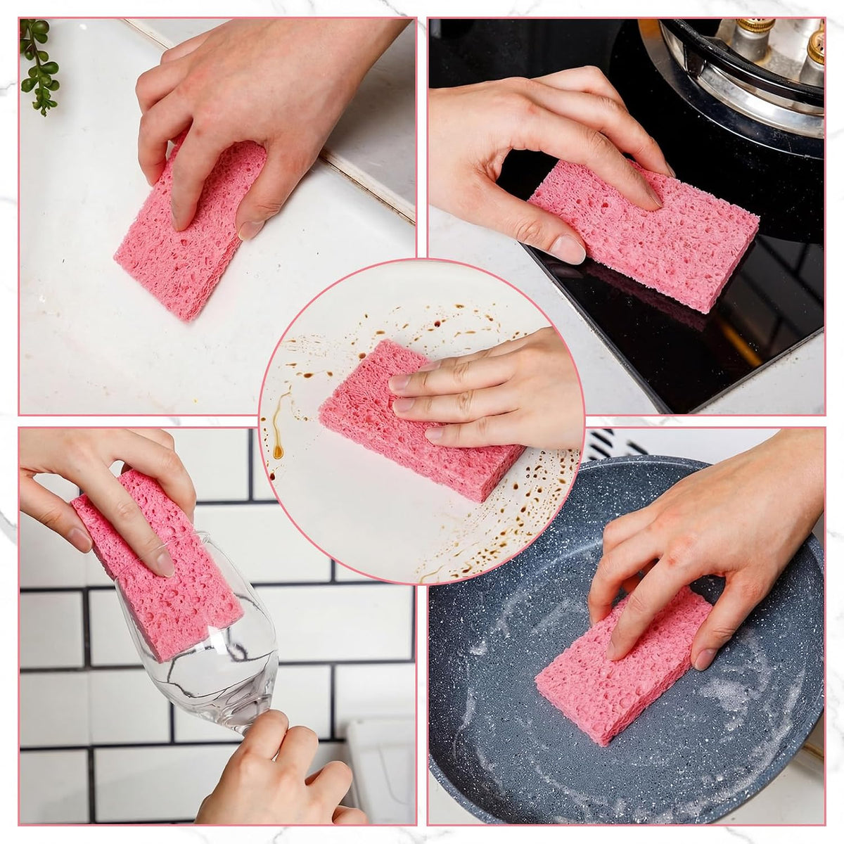 100 Pcs Sponges Bulk Sponges Kitchen Compressed Sponge, Pink