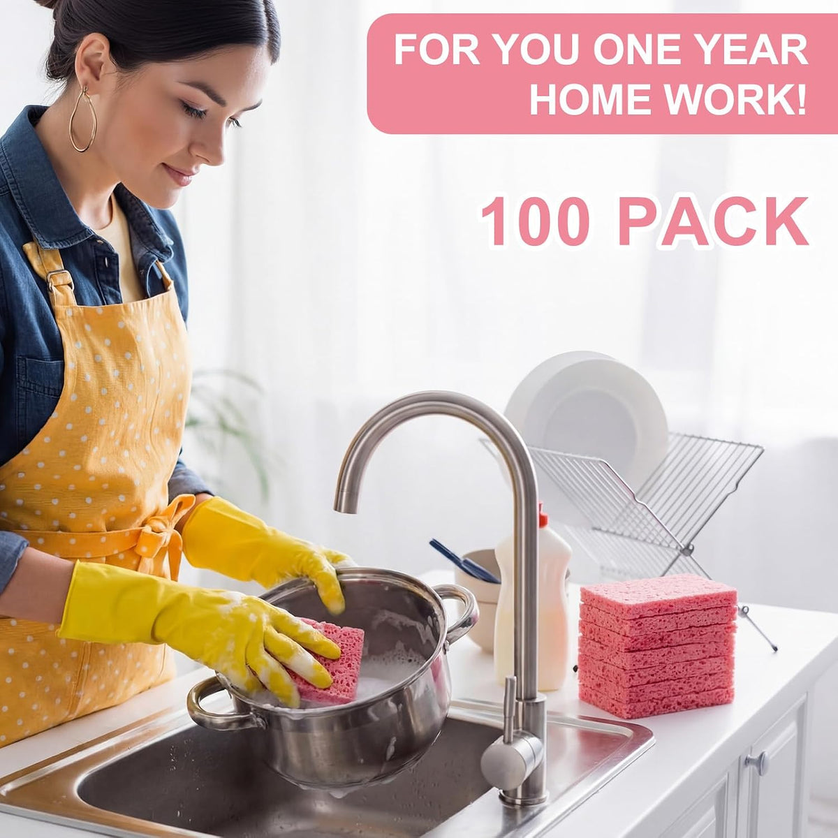 100 Pcs Sponges Bulk Sponges Kitchen Compressed Sponge, Pink
