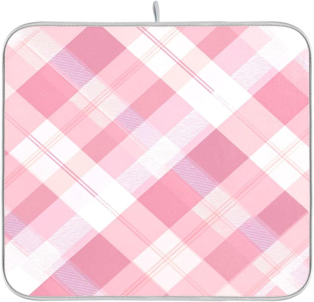 Dish Drying Mat for Kitchen Counter Absorbent Quick Dry Foldable Washable Coffee Bar Mat Dish Drying Pad 18x24 Pinks White Beige Checkered Pattern
