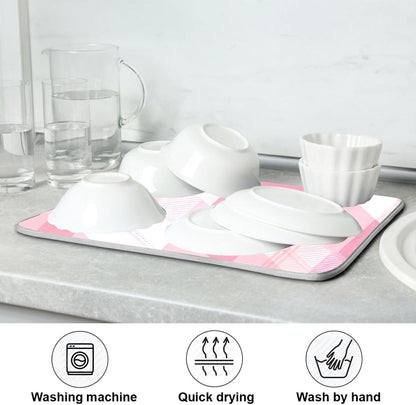 Dish Drying Mat for Kitchen Counter Absorbent Quick Dry Foldable Washable Coffee Bar Mat Dish Drying Pad 18x24 Pinks White Beige Checkered Pattern