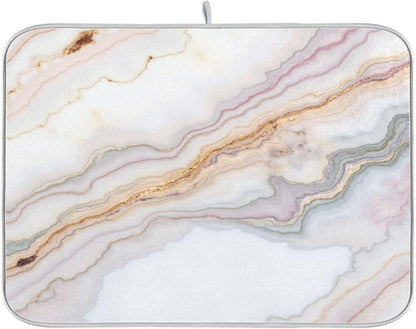 Pink White Marble Dish Drying Mat Dish Drainer Rack Pad Kitchen Counter Mat 18" x 24" Heat Resistant Mat
