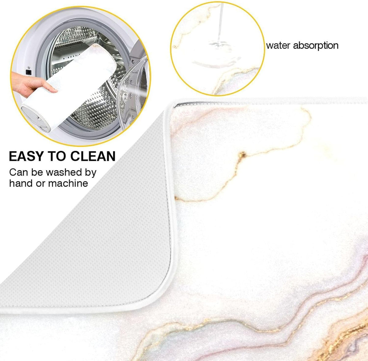 Pink White Marble Dish Drying Mat Dish Drainer Rack Pad Kitchen Counter Mat 18" x 24" Heat Resistant Mat