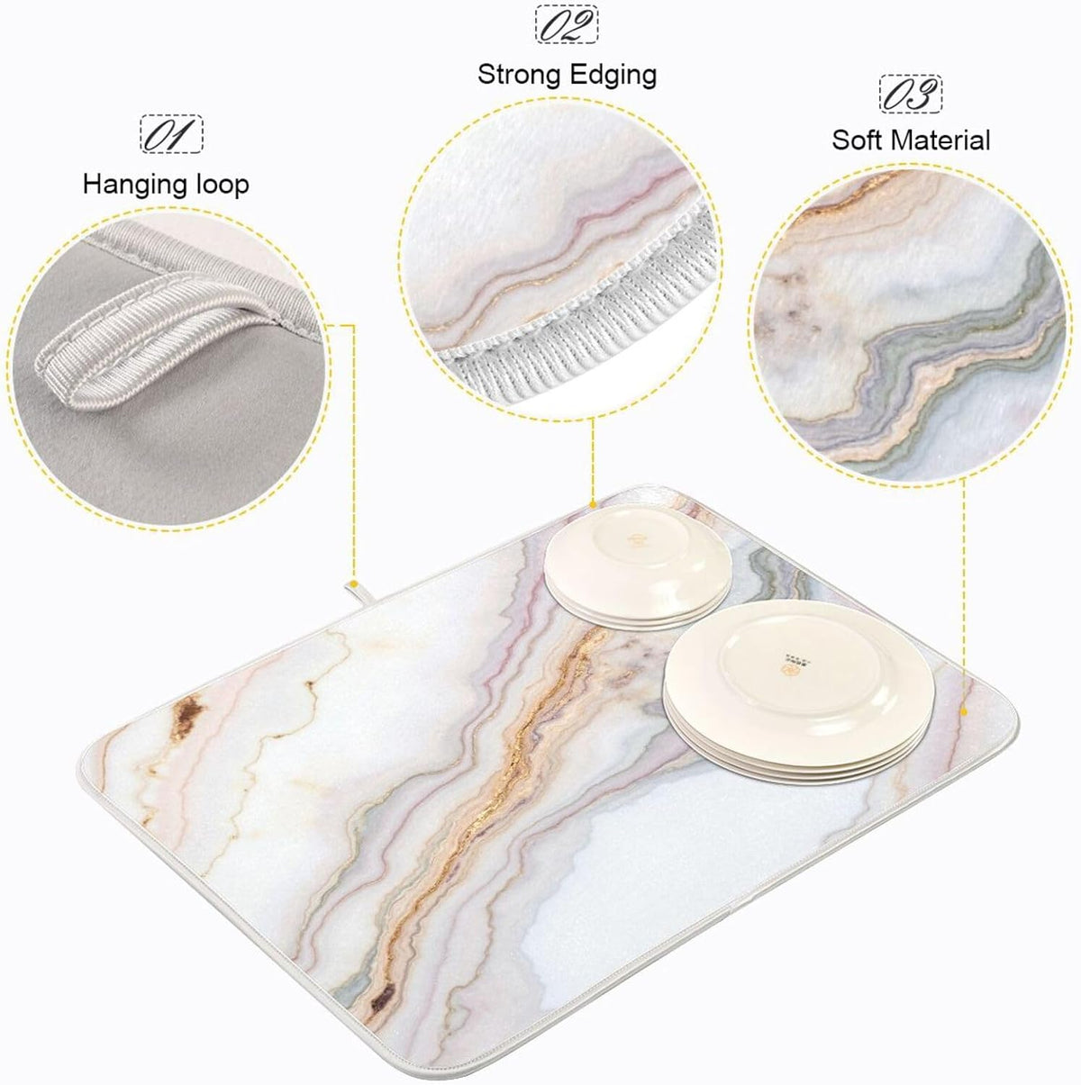 Pink White Marble Dish Drying Mat Dish Drainer Rack Pad Kitchen Counter Mat 18" x 24" Heat Resistant Mat
