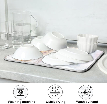 Pink White Marble Dish Drying Mat Dish Drainer Rack Pad Kitchen Counter Mat 18" x 24" Heat Resistant Mat