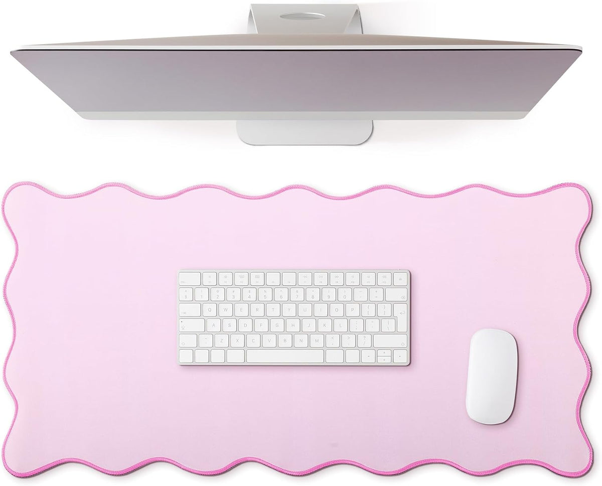 Large Scalloped Desk Mat Pad, Pink, 23.6 x 13.8 Inches