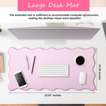 Large Scalloped Desk Mat Pad, Pink, 23.6 x 13.8 Inches