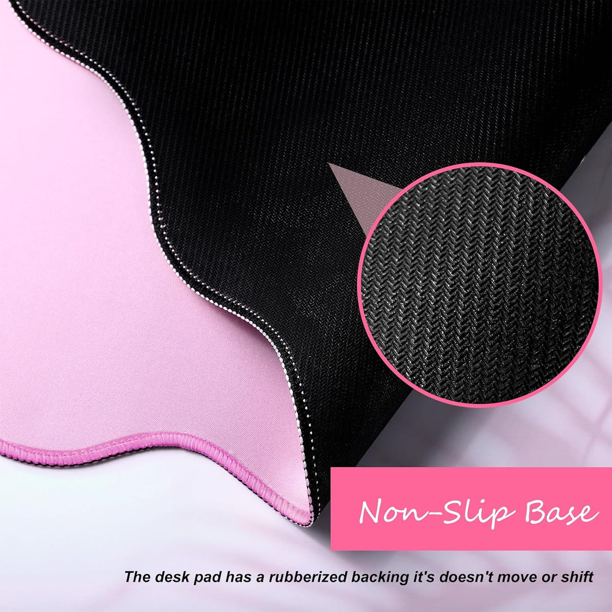 Large Scalloped Desk Mat Pad, Pink, 23.6 x 13.8 Inches