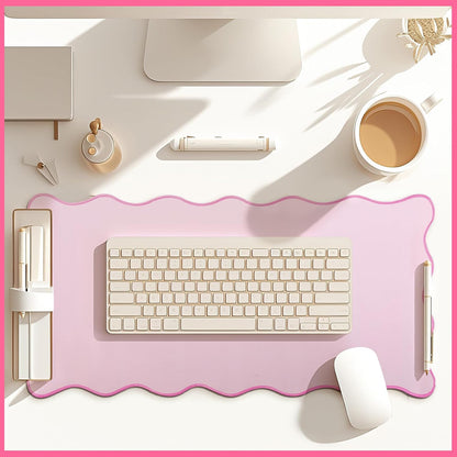 Large Scalloped Desk Mat Pad, Pink, 23.6 x 13.8 Inches