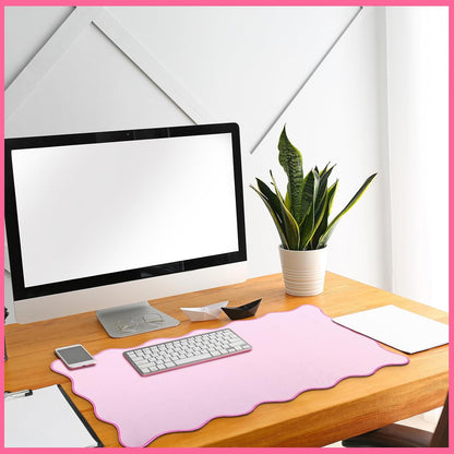 Large Scalloped Desk Mat Pad, Pink, 23.6 x 13.8 Inches