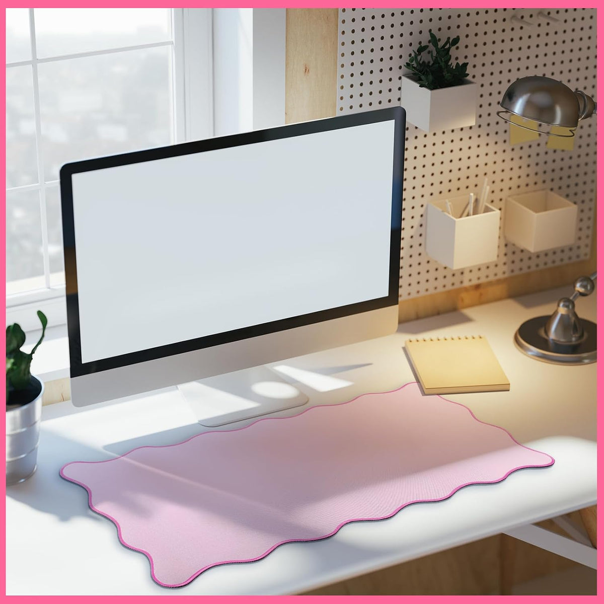 Large Scalloped Desk Mat Pad, Pink, 23.6 x 13.8 Inches