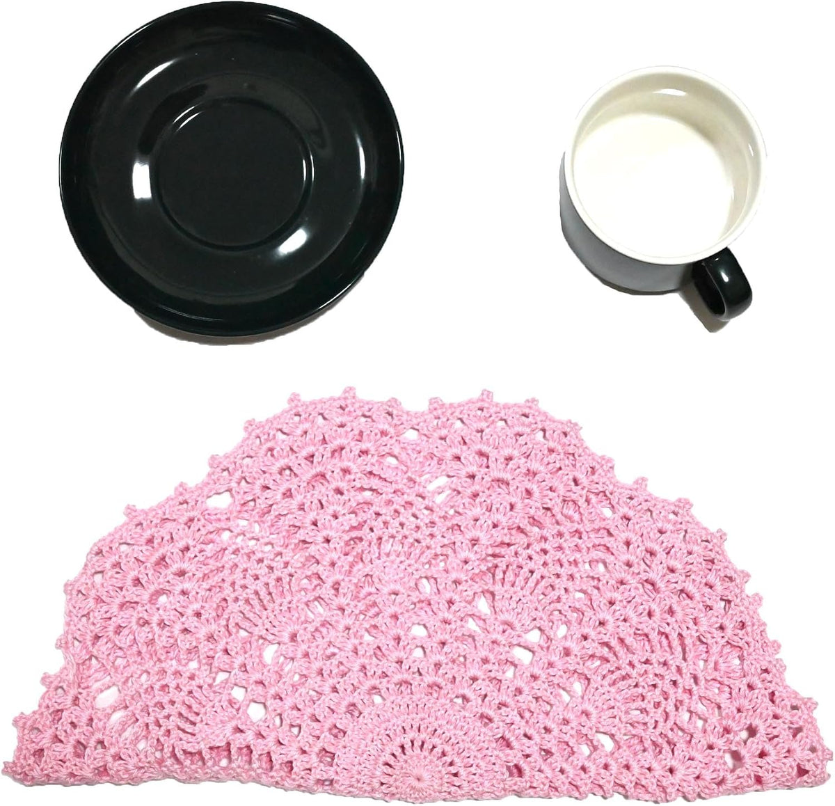 2 PCS 12 inches Lace Doilies Crochet Handmade Lace Coasters Round Placemat Rustic Table Doilies Decors for Wedding Kitchen Dining Room Party Dressers Pink