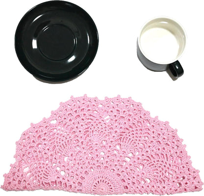 2 PCS 12 inches Lace Doilies Crochet Handmade Lace Coasters Round Placemat Rustic Table Doilies Decors for Wedding Kitchen Dining Room Party Dressers Pink