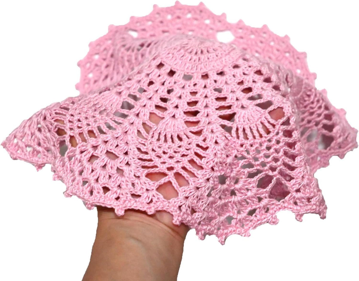 2 PCS 12 inches Lace Doilies Crochet Handmade Lace Coasters Round Placemat Rustic Table Doilies Decors for Wedding Kitchen Dining Room Party Dressers Pink