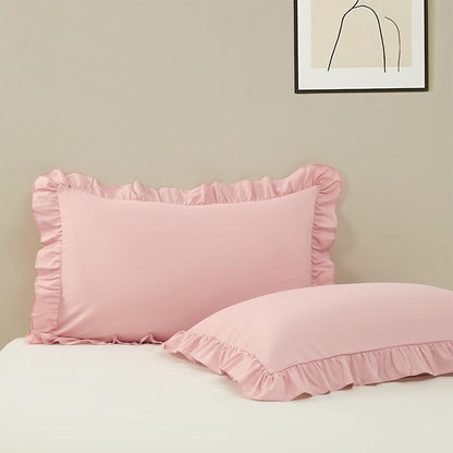 Ruffle Pillow Case Standard Size Set of 2, Pink, 20"x26"
