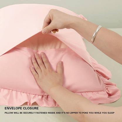 Ruffle Pillow Case Standard Size Set of 2, Pink, 20"x26"