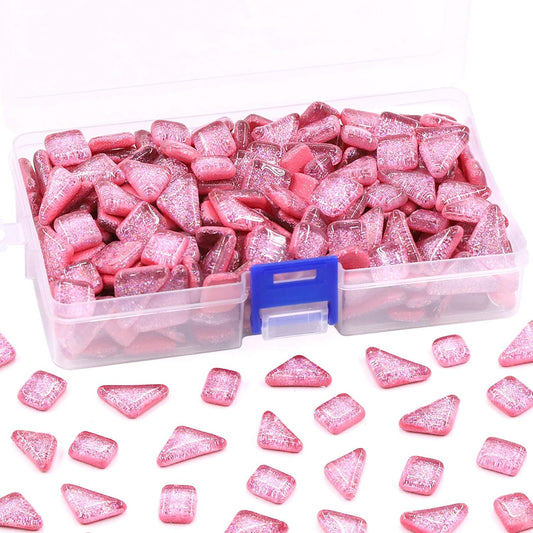1 Pound Pink Shine Crystal Series Mosaic Tiles Assortment Kit, Square and Triangle Genuine Mosaic Tiles Glitter Crystal Mosaic Perfect for Home Decoration Crafts