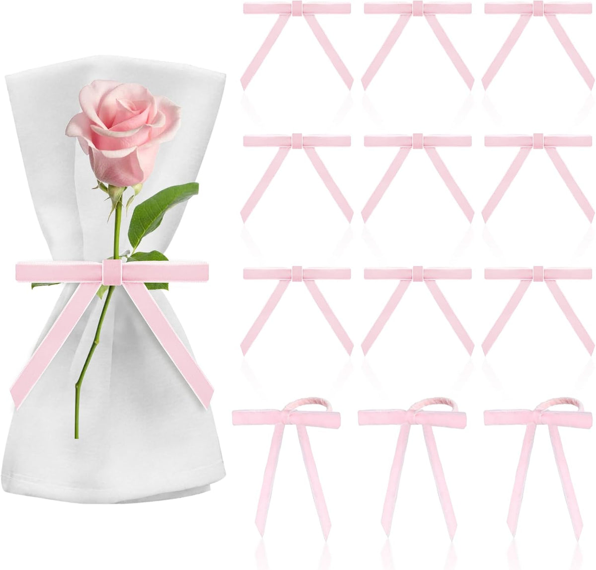 12 Pcs Pink Velvet Napkin Ring Weeding Bow Napkins Rings Holders Pink Chic Velvet Napkin Buckle for Holiday Birthday Dinner Baby Shower Party Table Decoration