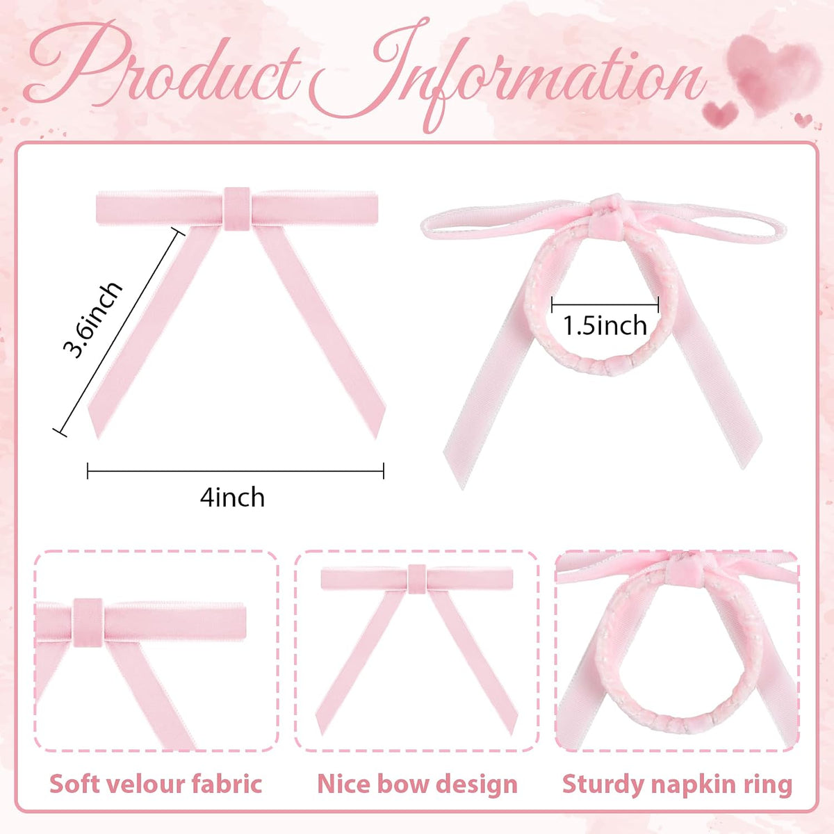 12 Pcs Pink Velvet Napkin Ring Weeding Bow Napkins Rings Holders Pink Chic Velvet Napkin Buckle for Holiday Birthday Dinner Baby Shower Party Table Decoration