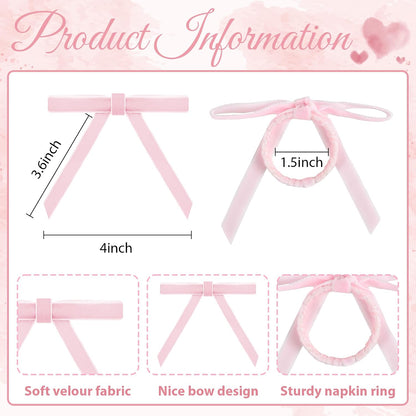 12 Pcs Pink Velvet Napkin Ring Weeding Bow Napkins Rings Holders Pink Chic Velvet Napkin Buckle for Holiday Birthday Dinner Baby Shower Party Table Decoration