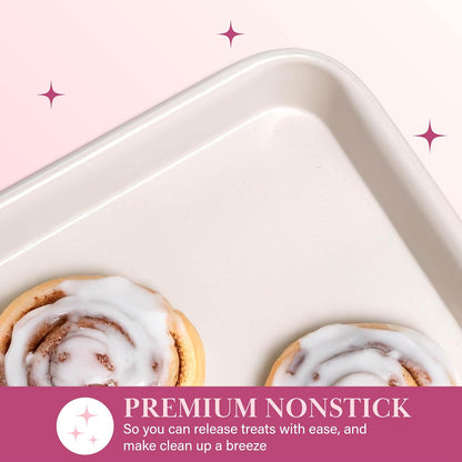 Paris Hilton Nonstick Carbon Steel Bakeware Collection, 15-Inch x 10-Inch Cookie Baking Sheet, Dishwasher Safe, Made without PFOA and PFAS, Pink Cream Two-Tone