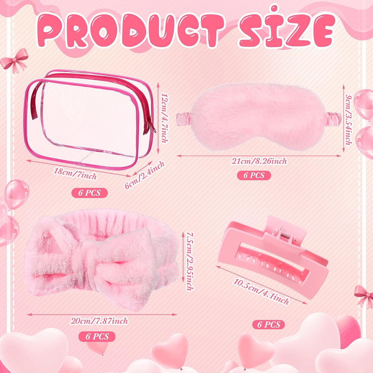 30 Pcs Spa Party Favor for Women Sleepover Party Supplies 6 Bow Headband 6 Eye Mask 6 Hair Clip 6 Cosmetic Bag 6 Glitter Plastic Cup for Adult Spa Birthday Bachelorette(Pink)