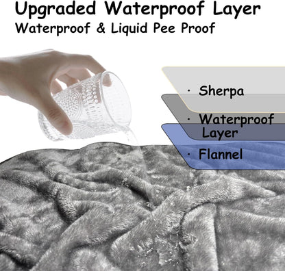 Waterproof and Pee Proof Pet Blanket, Furniture Protector Cover for Bed Sofa Couch, Machine Washable, Warm Sherpa Flannel Blanket for Small Medium Large Dogs Cats (Pink, L)