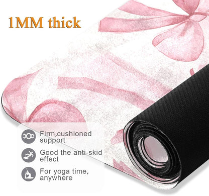 Watercolor Pink Bows Yoga Mat Non Slip Thick Kids Eco Friendly Rubber Workout Foldable Yoga Mat Women Exercise