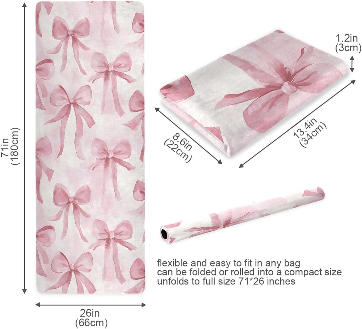Watercolor Pink Bows Yoga Mat Non Slip Thick Kids Eco Friendly Rubber Workout Foldable Yoga Mat Women Exercise