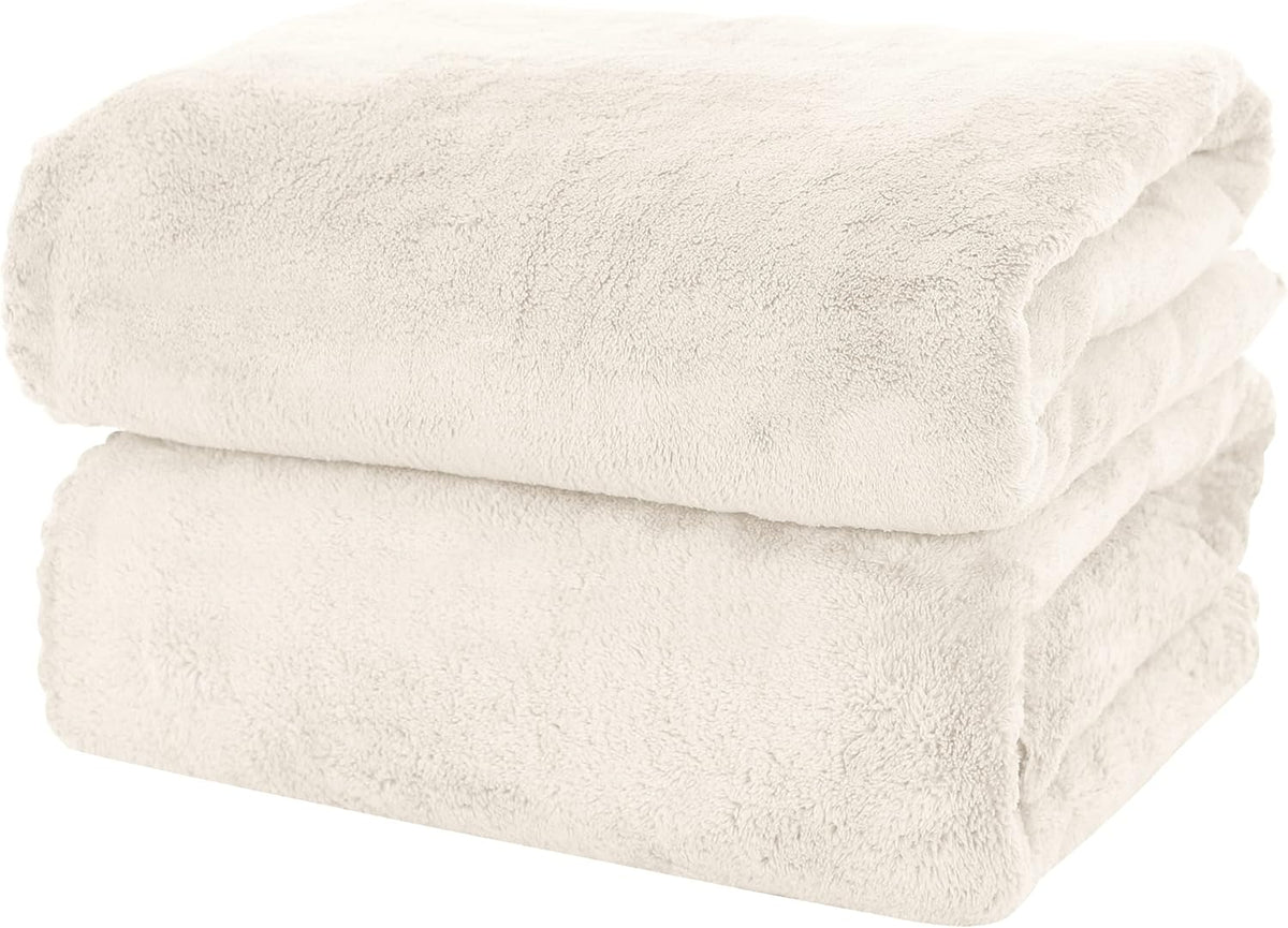 2 Pack Premium Bath Towel Set - Quick Drying - Microfiber Coral Velvet Highly Absorbent Towels - Multipurpose Use as Bath Fitness, Bathroom, Shower, Sports, Yoga Towel (Cream)