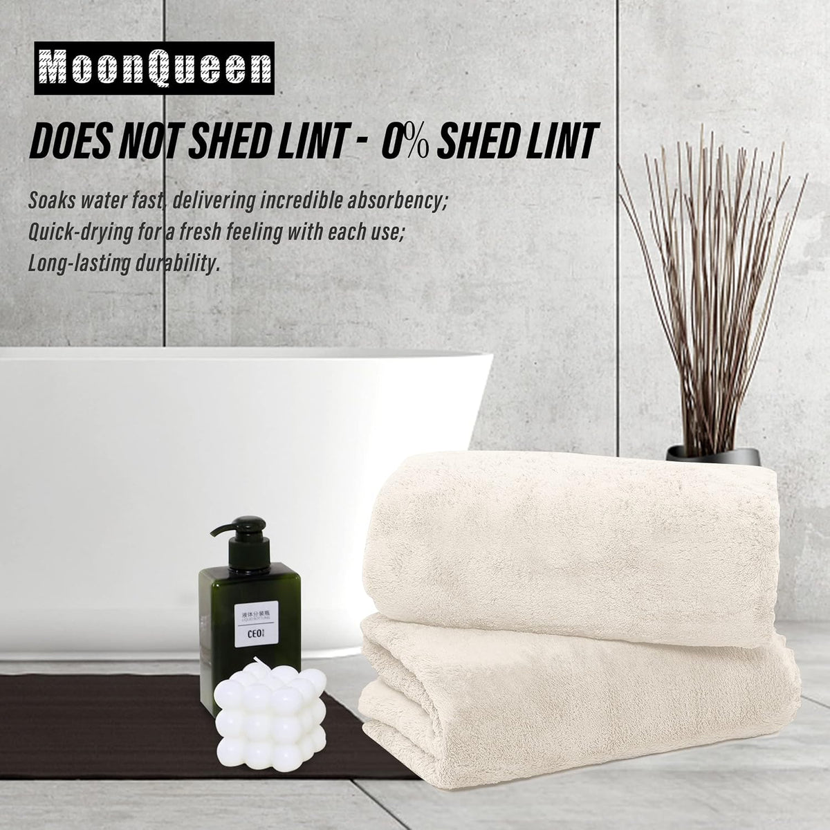 2 Pack Premium Bath Towel Set - Quick Drying - Microfiber Coral Velvet Highly Absorbent Towels - Multipurpose Use as Bath Fitness, Bathroom, Shower, Sports, Yoga Towel (Cream)