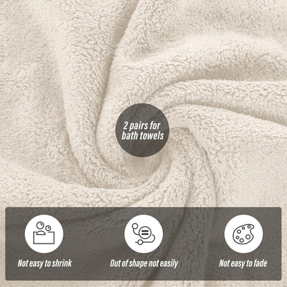 2 Pack Premium Bath Towel Set - Quick Drying - Microfiber Coral Velvet Highly Absorbent Towels - Multipurpose Use as Bath Fitness, Bathroom, Shower, Sports, Yoga Towel (Cream)