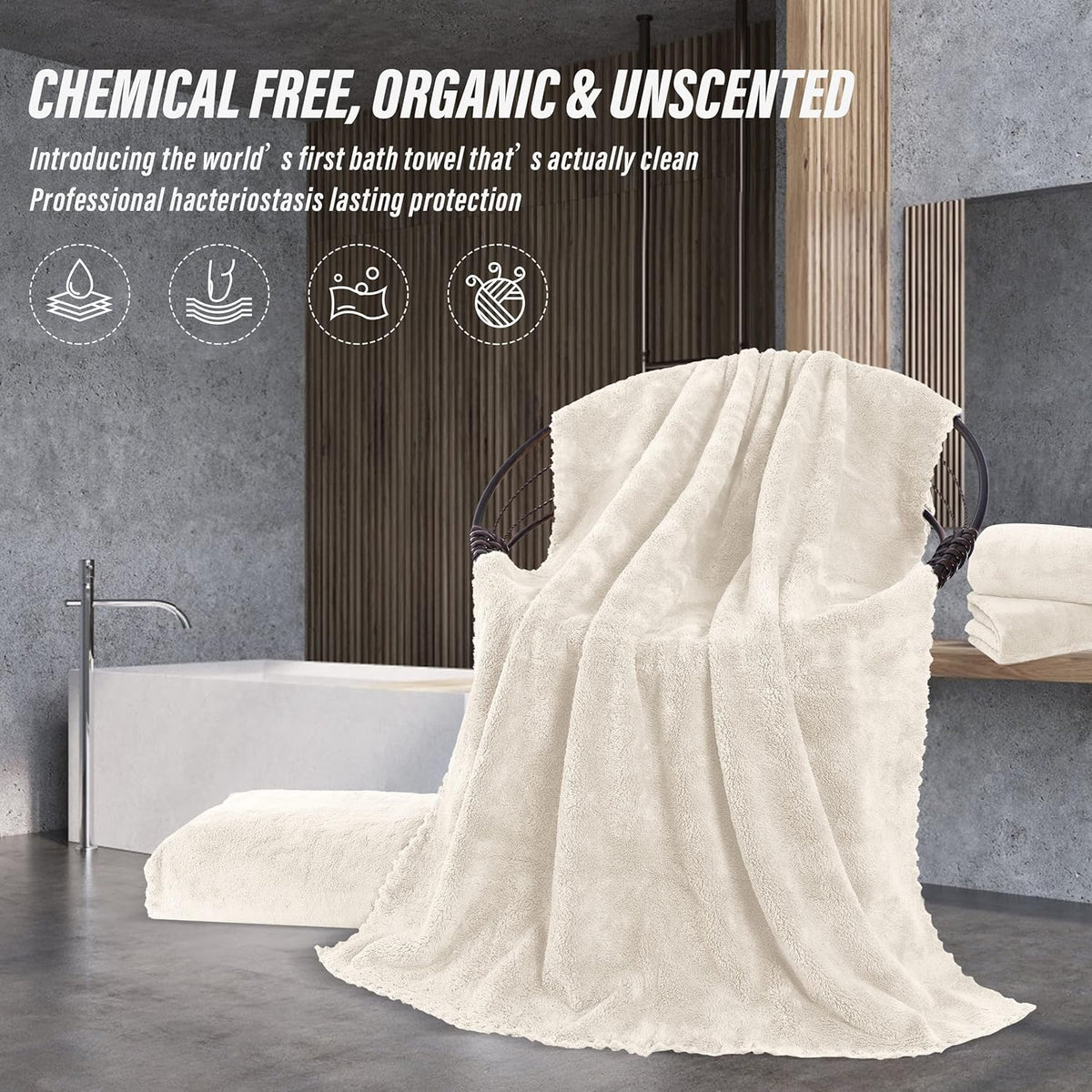 2 Pack Premium Bath Towel Set - Quick Drying - Microfiber Coral Velvet Highly Absorbent Towels - Multipurpose Use as Bath Fitness, Bathroom, Shower, Sports, Yoga Towel (Cream)