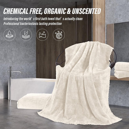 2 Pack Premium Bath Towel Set - Quick Drying - Microfiber Coral Velvet Highly Absorbent Towels - Multipurpose Use as Bath Fitness, Bathroom, Shower, Sports, Yoga Towel (Cream)