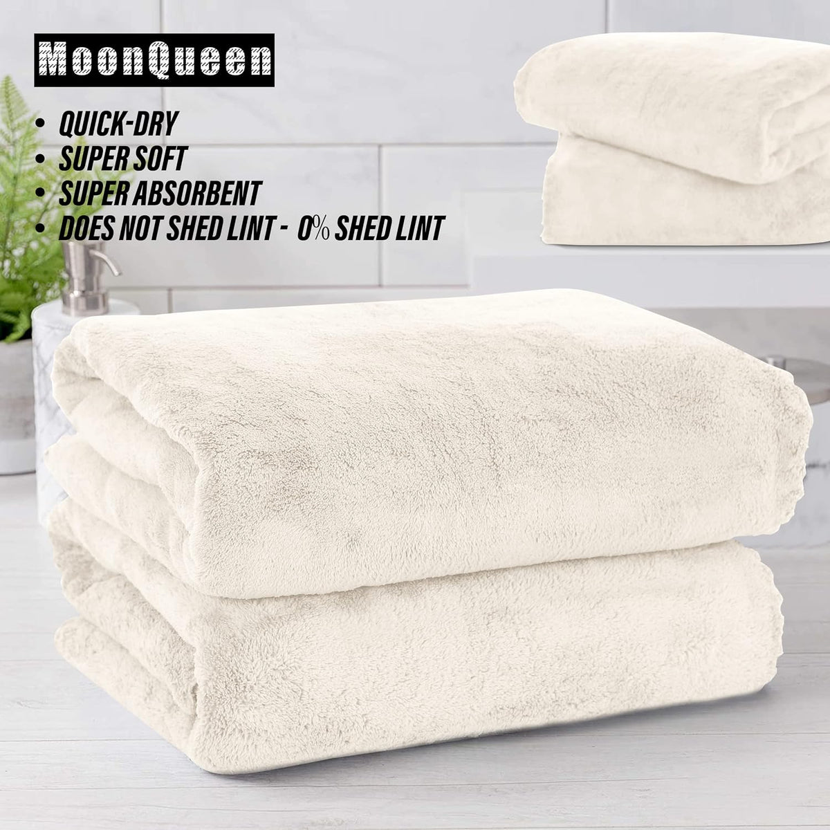 2 Pack Premium Bath Towel Set - Quick Drying - Microfiber Coral Velvet Highly Absorbent Towels - Multipurpose Use as Bath Fitness, Bathroom, Shower, Sports, Yoga Towel (Cream)