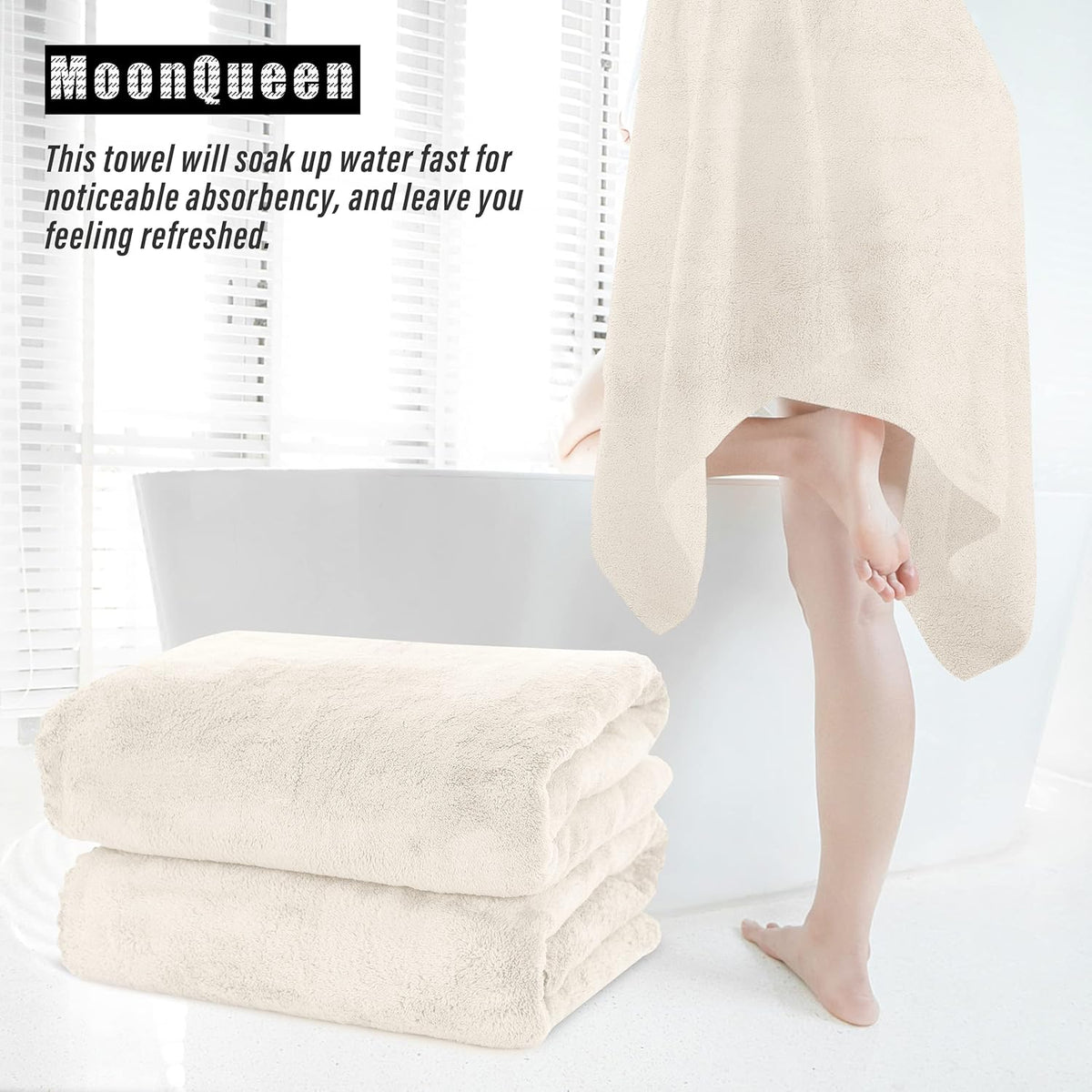 2 Pack Premium Bath Towel Set - Quick Drying - Microfiber Coral Velvet Highly Absorbent Towels - Multipurpose Use as Bath Fitness, Bathroom, Shower, Sports, Yoga Towel (Cream)