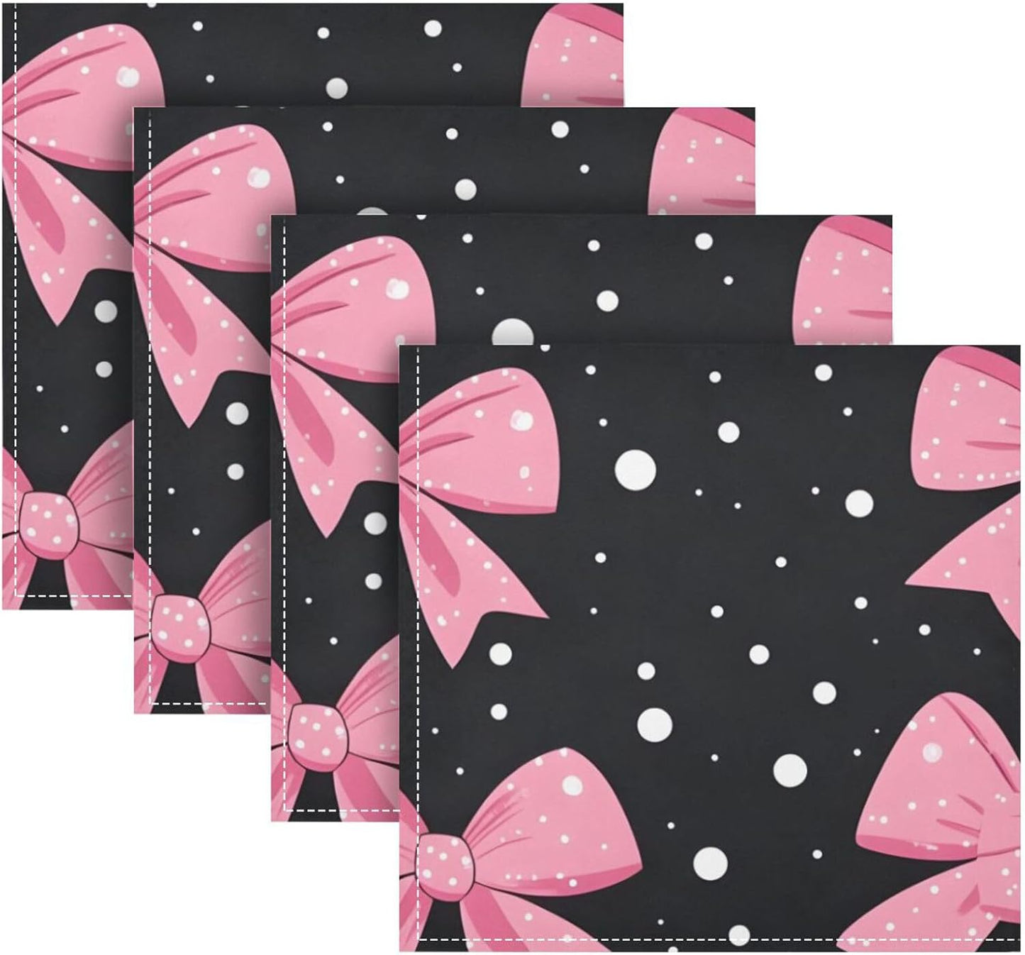 YETTASBIN Pink Bows Dot Cloth Napkins Set of 1, Reusable Washable Oversized Table Napkins for Family Wedding Dinner Party Home Decor, 20 Inch