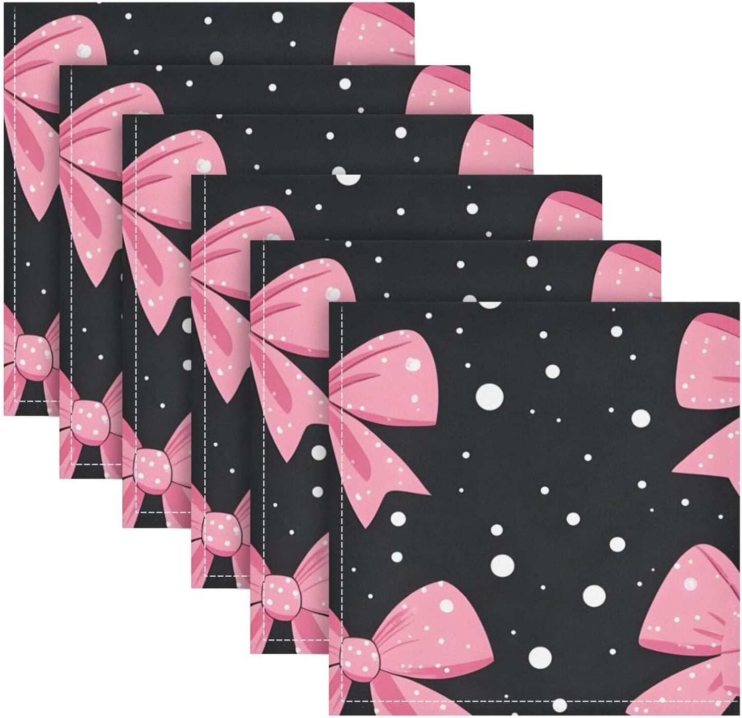 YETTASBIN Pink Bows Dot Cloth Napkins Set of 1, Reusable Washable Oversized Table Napkins for Family Wedding Dinner Party Home Decor, 20 Inch