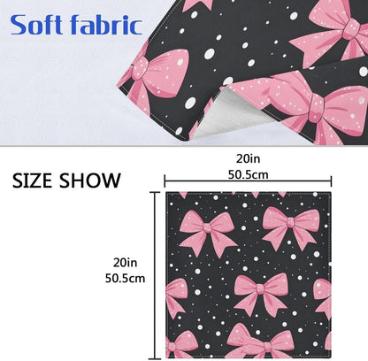 YETTASBIN Pink Bows Dot Cloth Napkins Set of 1, Reusable Washable Oversized Table Napkins for Family Wedding Dinner Party Home Decor, 20 Inch