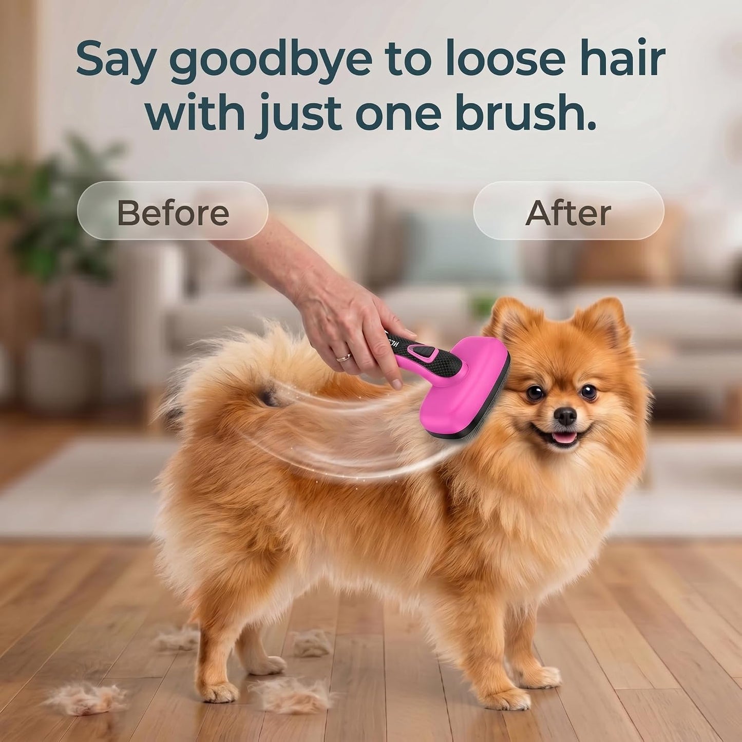 Self Cleaning Slicker Brush for Dog and Cat Deshedding, Pink | Shedding Brush for Dogs & Cats, One-Click Retractable Bristles for Easy Cleaning Flying Hair at Home