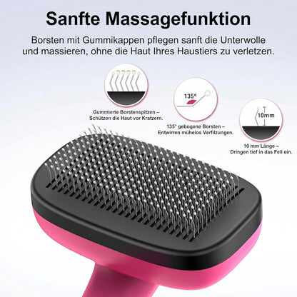 Self Cleaning Slicker Brush for Dog and Cat Deshedding, Pink | Shedding Brush for Dogs & Cats, One-Click Retractable Bristles for Easy Cleaning Flying Hair at Home