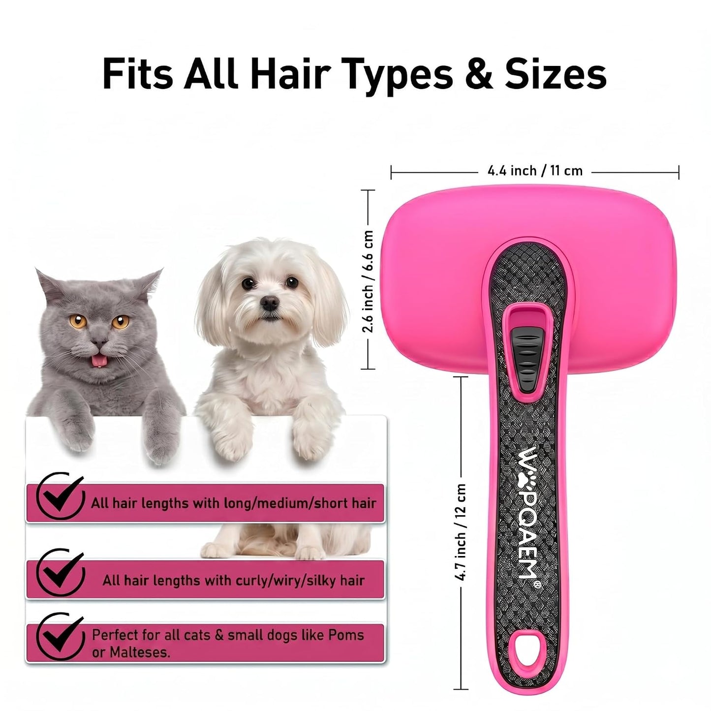 Self Cleaning Slicker Brush for Dog and Cat Deshedding, Pink | Shedding Brush for Dogs & Cats, One-Click Retractable Bristles for Easy Cleaning Flying Hair at Home