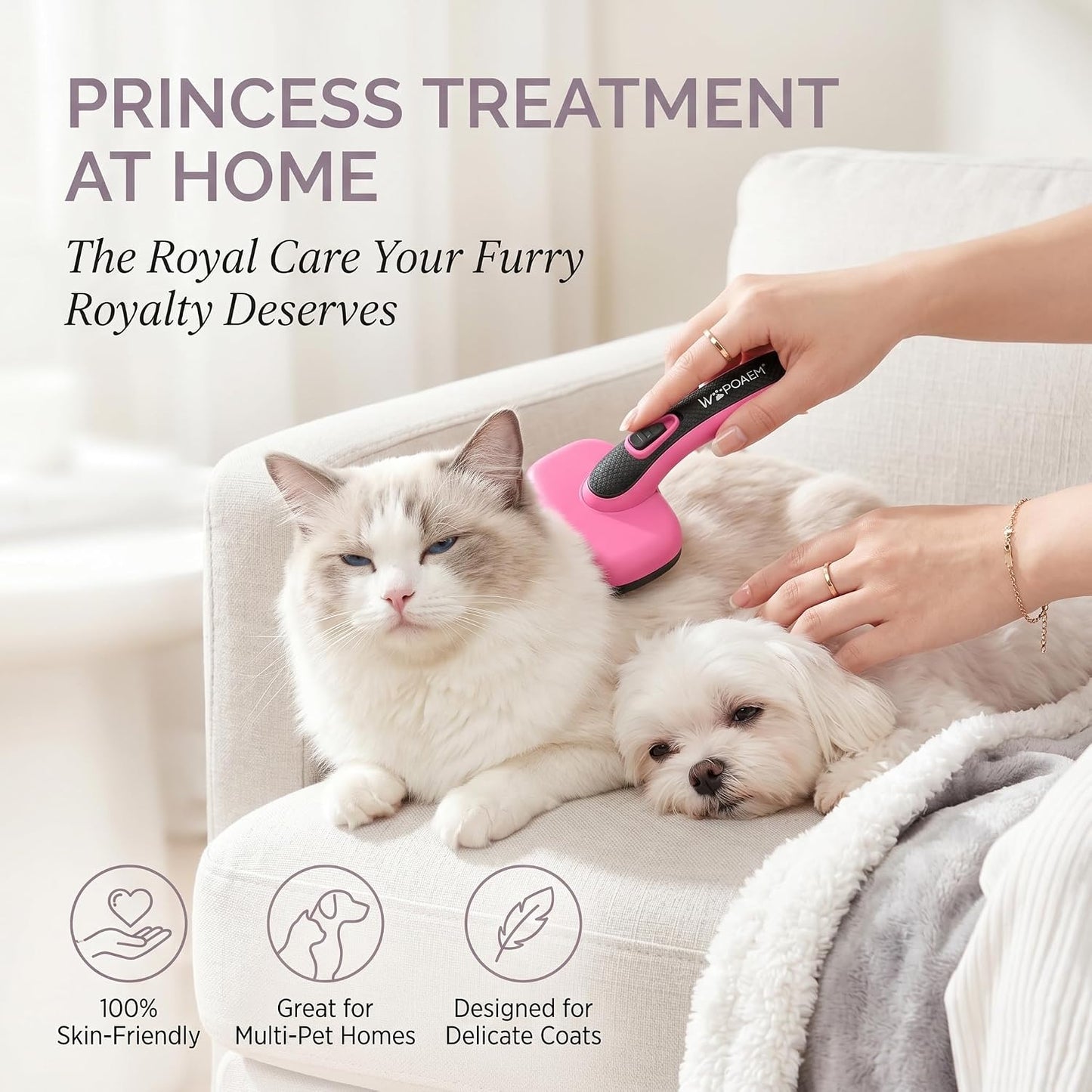 Self Cleaning Slicker Brush for Dog and Cat Deshedding, Pink | Shedding Brush for Dogs & Cats, One-Click Retractable Bristles for Easy Cleaning Flying Hair at Home