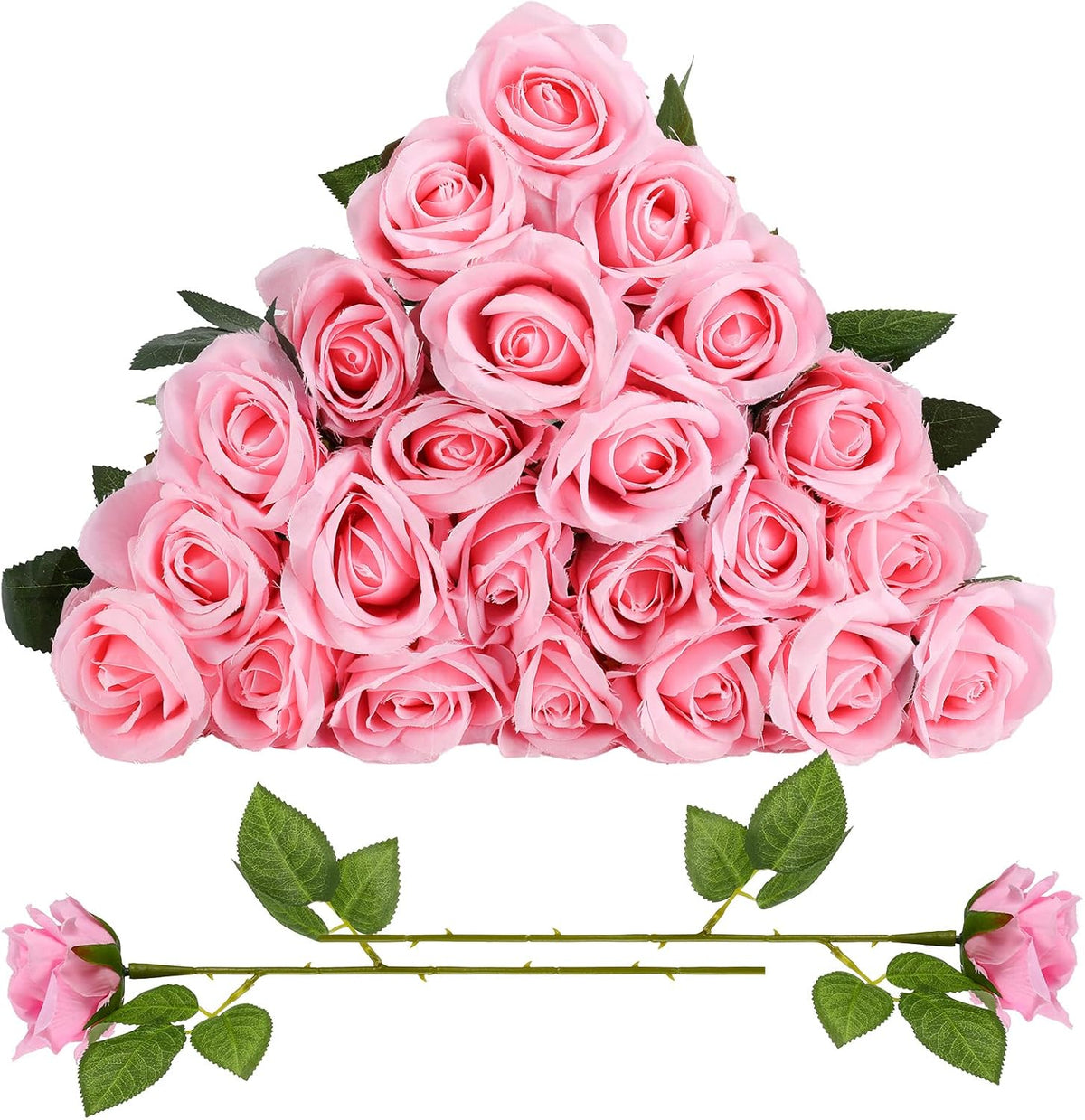 24 Pcs Pink Rose Artificial Flowers with Long Stem